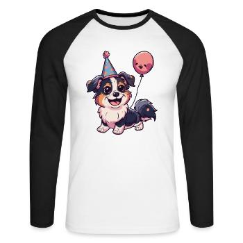 Border Collie Chiens Anniversaire Bande dessinée - T-shirt baseball manches longues Homme - blanc/noir - Devant - Nik (191cm)
