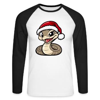 Serpent Cobra Noël Mignon - T-shirt baseball manches longues Homme - blanc/noir - Devant - Nik (191cm)