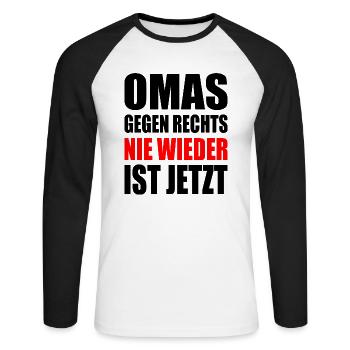 Omas gegen rechts - Unisex Baseballshirt langarm - Weiß/Schwarz - Vorne - Nik (191cm)