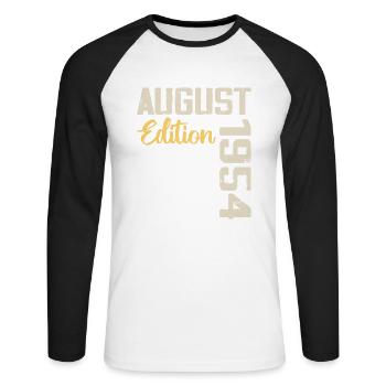 Jubiläum August 1954 - Limitierte Auflage August 1954 - Unisex Baseballshirt langarm - Weiß/Schwarz - Vorne - Nik (191cm)