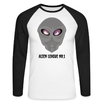 Alien Leaque Nr.1 - Unisex Baseballshirt langarm - Weiß/Schwarz - Vorne - Nik (191cm)