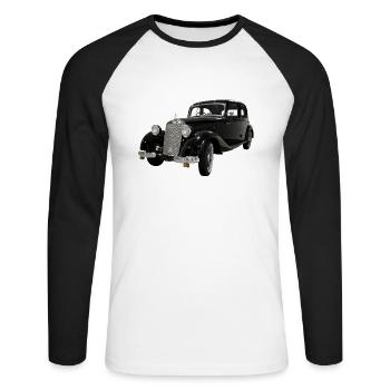 ALTES AUTO / KLASSISCHES FAHRZEUG - Unisex Baseballshirt langarm - Weiß/Schwarz - Vorne - Nik (191cm)