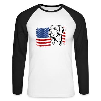 Rhodesian Ridgeback America Flag Dogs Wilsigns - Unisex Long Sleeve Baseball T-Shirt - white/black - Front - Nik (191cm)