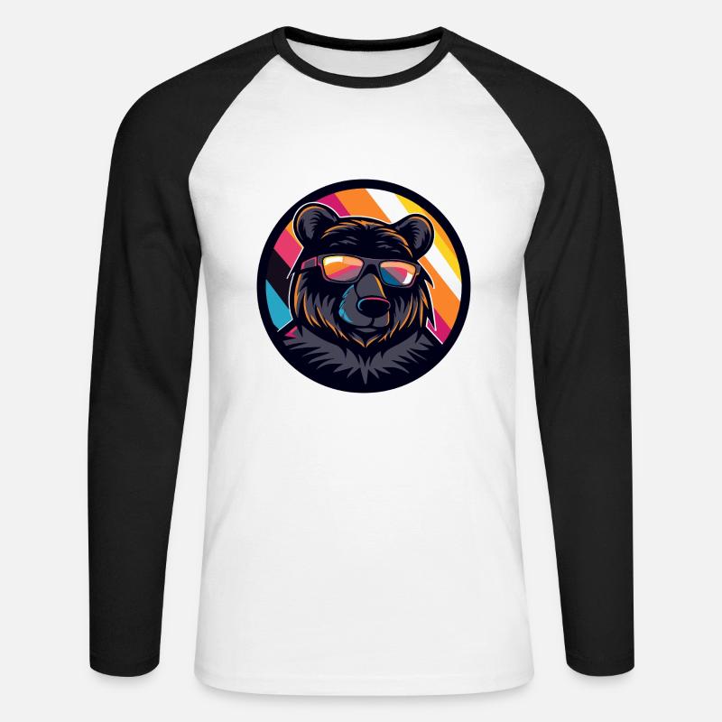 Bär Comic Cool Sommer - Unisex Baseballshirt langarm - Weiß/Schwarz