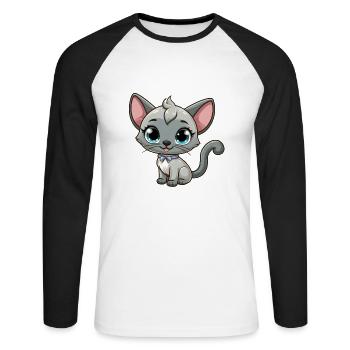 Siamesisch 15 - Unisex Baseballshirt langarm - Weiß/Schwarz - Vorne - Nik (191cm)