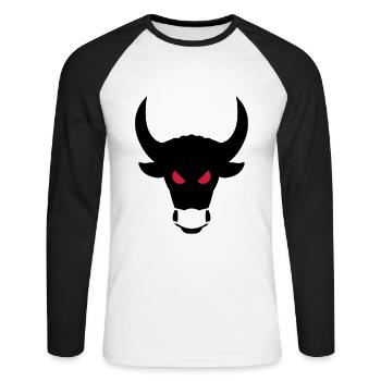 ★ Couleurs de conception modifiables ★ Taureau maléfique avec masque - T-shirt baseball manches longues Homme - blanc/noir - Devant - Nik (191cm)