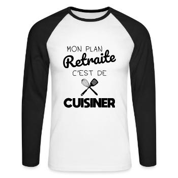 Mon plan retraite c'est de cuisiner - T-shirt baseball manches longues Homme - blanc/noir - Devant - Nik (191cm)