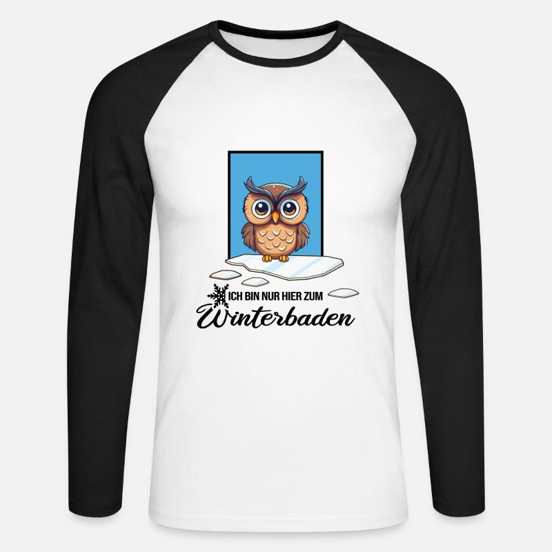 Eisbaden Winterschwimmen Eule Winterbad - Unisex Baseballshirt langarm - Weiß/Schwarz