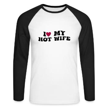 Liebe meiner heißen Frau - Unisex Baseballshirt langarm - Weiß/Schwarz - Vorne - Nik (191cm)