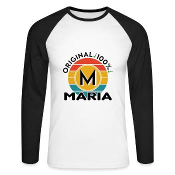 Maria - Unisex Baseballshirt langarm - Weiß/Schwarz - Vorne - Nik (191cm)