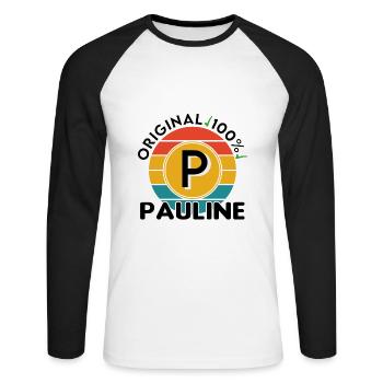 Pauline - Unisex Baseballshirt langarm - Weiß/Schwarz - Vorne - Nik (191cm)
