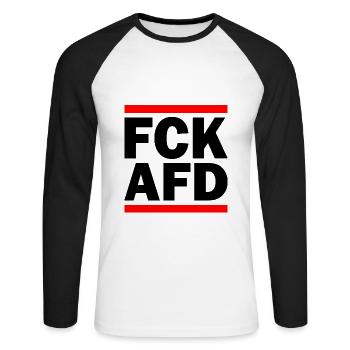 Fuck afd - T-shirt baseball manches longues Homme - blanc/noir - Devant - Nik (191cm)