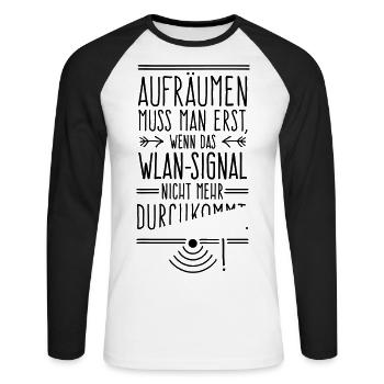 Aufräumen kein Signal mehr - Farbwechsel - Unisex Baseballshirt langarm - Weiß/Schwarz - Vorne - Nik (191cm)