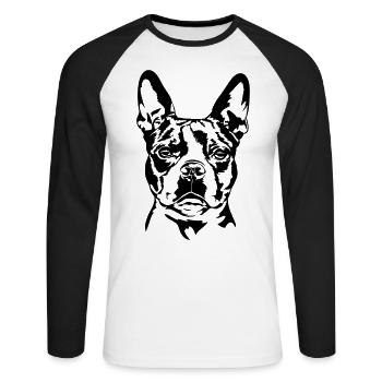 BOSTON TERRIER - Unisex Baseballshirt langarm - Weiß/Schwarz - Vorne - Nik (191cm)