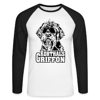 KORTHALS GRIFFON cool Sonnenbrille Hunde Hund - Unisex Baseballshirt langarm - Weiß/Schwarz - Vorne - Nik (191cm)