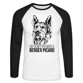 BERGER PICARD life is better Hundespruch Hunde - Unisex Long Sleeve Baseball T-Shirt - white/black - Front - Nik (191cm)