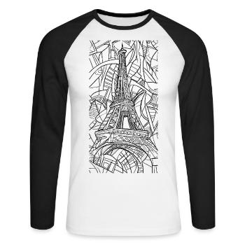 Paris Tour Eiffel France City Skyline Line Art - T-shirt baseball manches longues Homme - blanc/noir - Devant - Nik (191cm)