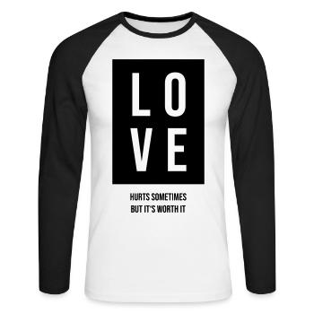 Love hurts - Unisex Long Sleeve Baseball T-Shirt - white/black - Front - Nik (191cm)