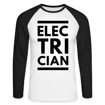 Électricien (deux lignes) - T-shirt baseball manches longues Homme - blanc/noir - Devant - Nik (191cm)