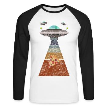 Pizza Ufo - T-shirt baseball manches longues Homme - blanc/noir - Devant - Nik (191cm)