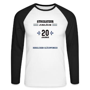 Stuckateur 20 Jahre Jubiläum zwanzig jähriges Jubi - Unisex Baseballshirt langarm - Weiß/Schwarz - Vorne - Nik (191cm)