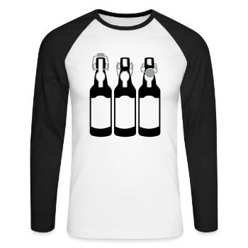 3 bouteilles de bière / 3 beer bottles (c, 3c) - T-shirt baseball manches longues Homme - blanc/noir - Devant - Nik (191cm)
