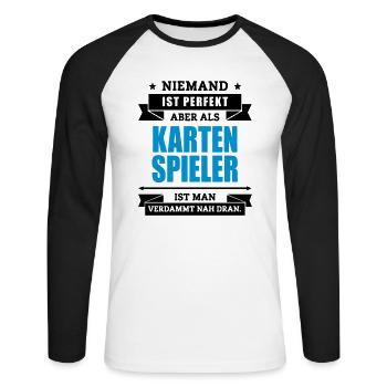 Funshirt Kartenspieler - Unisex Baseballshirt langarm - Weiß/Schwarz - Vorne - Nik (191cm)