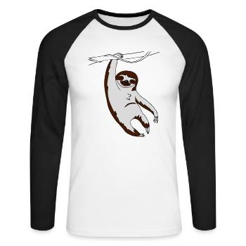 Faultier hängend am Baum - Unisex Baseballshirt langarm - Weiß/Schwarz - Vorne - Nik (191cm)