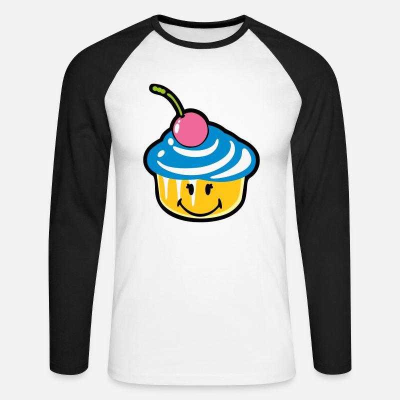 Smiley Kawaii Cupcake - Maglia da baseball a manica lunga da uomo - bianco/nero