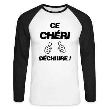 Amour / Saint Valentin / Coeur / Bébé / Love - T-shirt baseball manches longues Homme - blanc/noir - Devant - Nik (191cm)