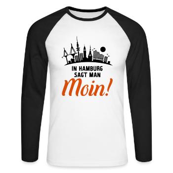 hamburg skyline moin - Unisex Baseballshirt langarm - Weiß/Schwarz - Vorne - Nik (191cm)