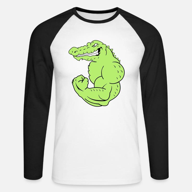 strong_crocodile_2 - Unisex Baseballshirt langarm - Weiß/Schwarz