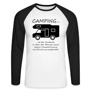 Camping ist... - Unisex Baseballshirt langarm - Weiß/Schwarz - Vorne - Nik (191cm)