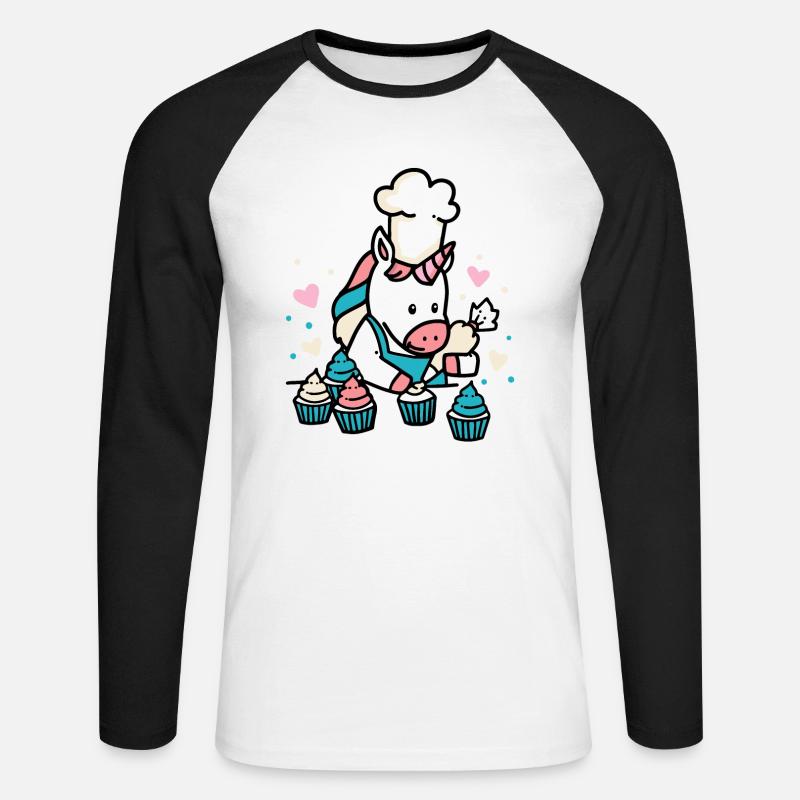 Bäcker Einhorn - Unisex Baseballshirt langarm - Weiß/Schwarz