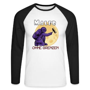 Maler ohne Grenzen - Malermeister - Unisex Baseballshirt langarm - Weiß/Schwarz - Vorne - Nik (191cm)