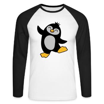 Joyeux pingouin mignon dansant - T-shirt baseball manches longues Homme - blanc/noir - Devant - Nik (191cm)