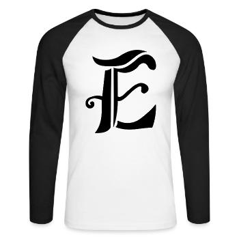 Buchstabe E - Unisex Baseballshirt langarm - Weiß/Schwarz - Vorne - Nik (191cm)