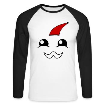 Cute face with a beard and christmas hat - Unisex Baseballshirt langarm - Weiß/Schwarz - Vorne - Nik (191cm)