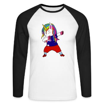 Australien-fußball-tupfendes Geschenk - Unisex Baseballshirt langarm - Weiß/Schwarz - Vorne - Nik (191cm)