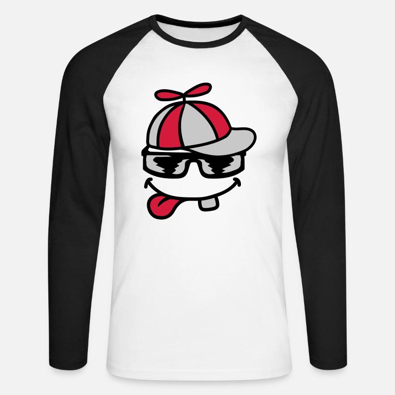 Comic Face Propeller Cap Éolienne - T-shirt baseball manches longues Homme - blanc/noir