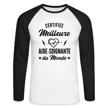 Certifiée meilleure aide soignante du monde - T-shirt baseball manches longues Homme - blanc/noir - Devant - Nik (191cm)