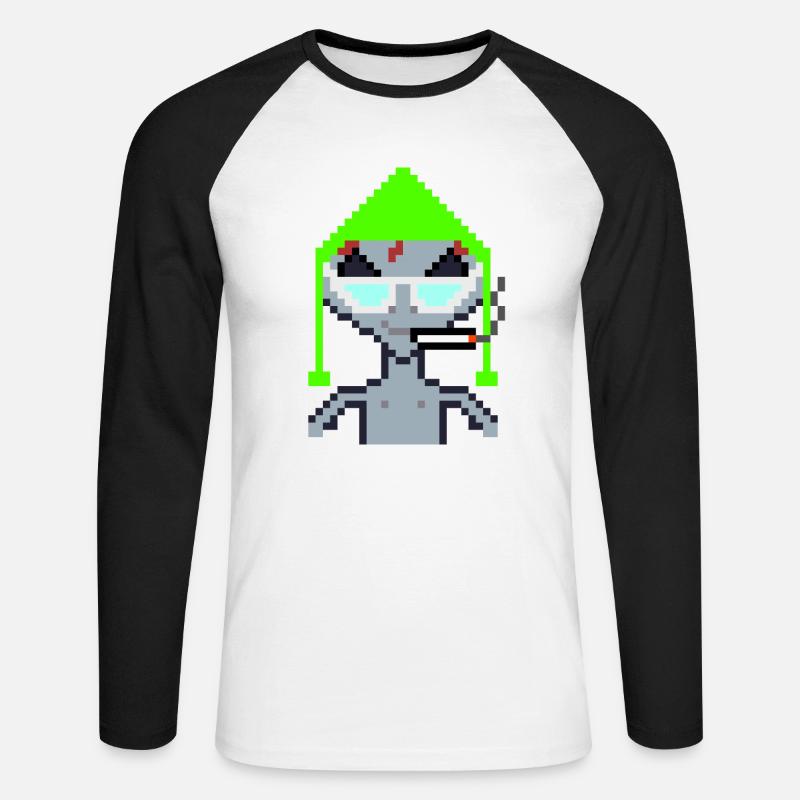 Pixel Alien "Summer Smoke" - Unisex Baseballshirt langarm - Weiß/Schwarz