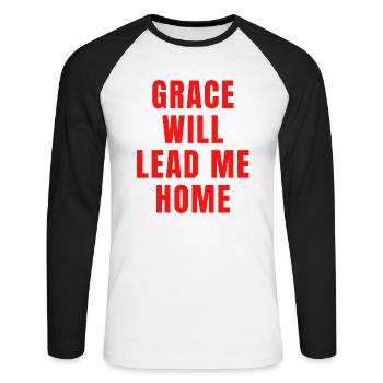 La grâce vous ramènera à la maison - Citations chrétiennes - T-shirt baseball manches longues Homme - blanc/noir - Devant - Nik (191cm)