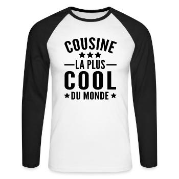 cousine la plus cool du monde / humour cousine - T-shirt baseball manches longues Homme - blanc/noir - Devant - Nik (191cm)