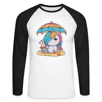 Licorne magique - Édition d’été - T-shirt baseball manches longues Homme - blanc/noir - Devant - Nik (191cm)