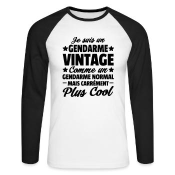 Je suis un gendarme vintage / cadeau gendarme - T-shirt baseball manches longues Homme - blanc/noir - Devant - Nik (191cm)