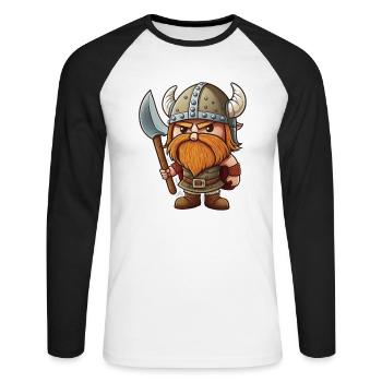 Norse Cuteness: Cute Cartoon Viking - Unisex Long Sleeve Baseball T-Shirt - white/black - Front - Nik (191cm)