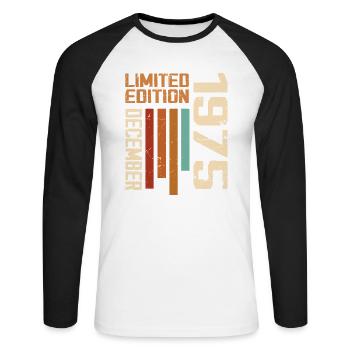 December 1975 - 1975 December - Unisex Long Sleeve Baseball T-Shirt - white/black - Front - Nik (191cm)