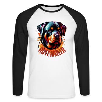 Rottweiler Graffiti Braun - Unisex Baseballshirt langarm - Weiß/Schwarz - Vorne - Nik (191cm)