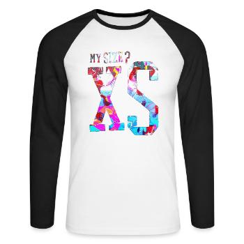 Respectez mon corps, ma taille, citation, humour, amour drôle - T-shirt baseball manches longues Homme - blanc/noir - Devant - Nik (191cm)